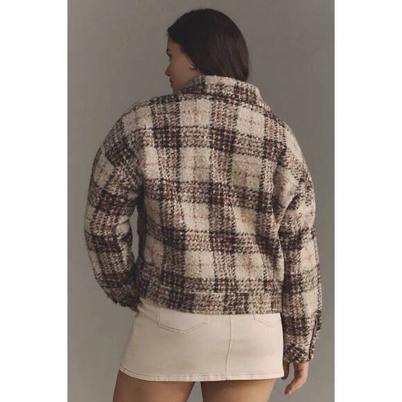 Greylin Anthropologie Fuzzy Plaid Cropped Shacket Jacket Women's M - Brown Multi - Picture 5 of 15